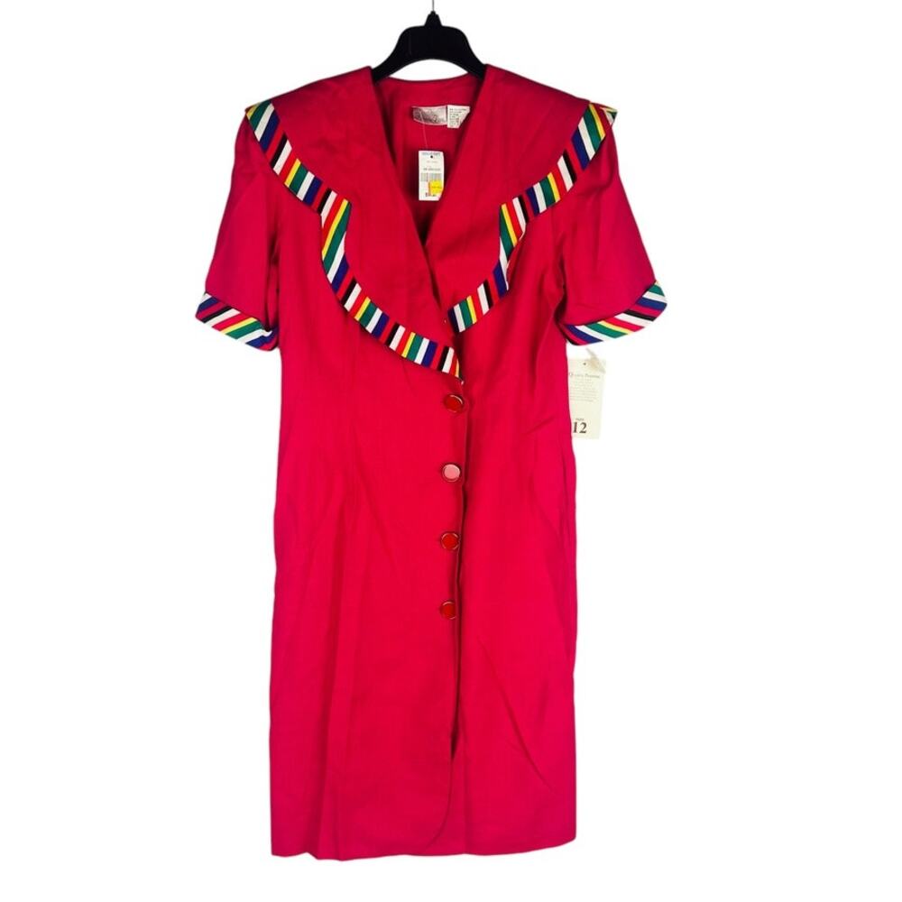 New Penbrooke Lane Womans Sz 12 Dress Pink Vintage Button Short Stripe Sleeve